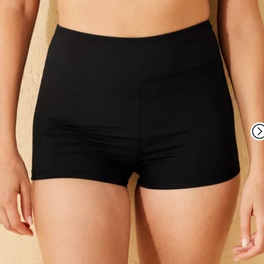 Shade & Shore Super High Rise Tummy Control Swim Short Bottoms Small Black NWT